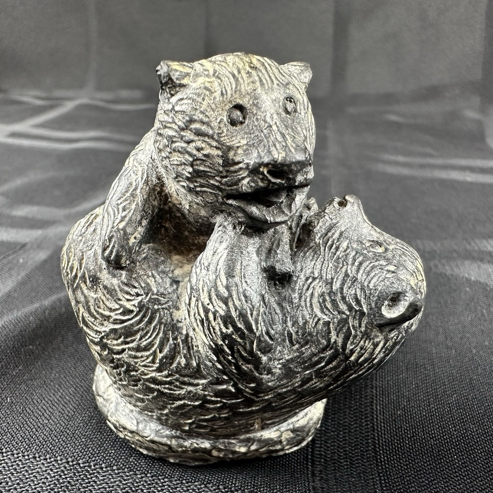 Carved Soapstone Bear Cubs Figurine Vintage Wolf Originals Canada 2.5" x 2.75"